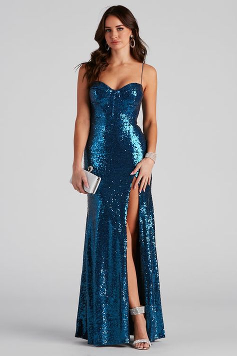 Formal Dresses & Gowns | Long to Short Formal Dresses | Windsor Teal Sequin Prom Dress, Formal Sequin Dress, Stars In Your Eyes, Sequin Mermaid Dress, Red Carpet Affair, Sequin Dress Party, Prom Look, The Prom, Prom Looks