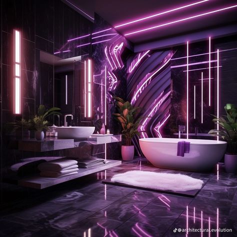 Cyberpunk Bathroom, New Home Essentials, Cool Room Designs, Purple Home, Mansion Interior, Luxury Lifestyle Dreams, Girls Bathroom, Beautiful Bedrooms, House Inspo