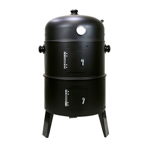 First4Spares 3 in 1 Round Charcoal BBQ Grill and Smoker with Hangers and Built in Thermostat -- You can find more details by visiting the image link. (This is an affiliate link) Barrel Grill, Barbecue Portable, Bbq Kit, Bbq Grill Smoker, Barbecue Smoker, Charcoal Bbq Grill, Grill Barbecue, Charcoal Smoker, Portable Bbq