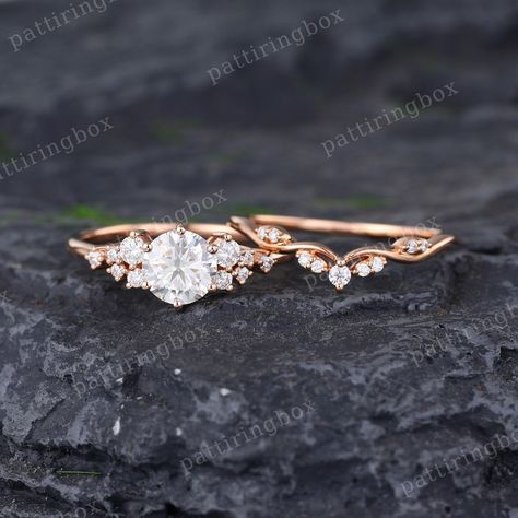 Bohomeian Wedding Dress, Engagement Ring And Wedding Band Set Round, Wedding Ring Gold Set, Snowdrift Wedding Ring Set, Wedding Rings And Engagement Rings Set, Rose Gold Engagement Ring With Band, Wedding Engagement Ring Set, Unique Rose Gold Rings, Leaf Engagement Ring Set