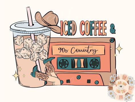 90s Country Music, Music Png, 90s Country, Design Café, Sewing Trim, Iron On Transfer, Png Design, Cricut Projects, Iced Coffee