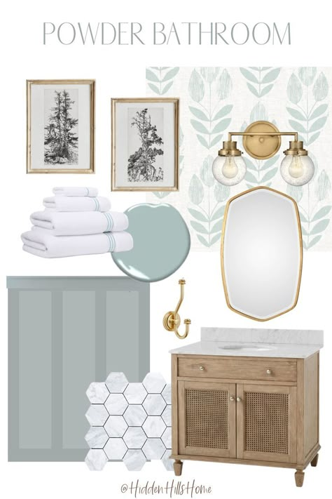 Powder Bathroom Decor, Coastal Powder Room, Powder Bathroom Ideas, Farmhouse Powder Room, Bathroom Vibes, Decor Mood Board, Powder Room Remodel, Spare Bathroom, Powder Room Wallpaper