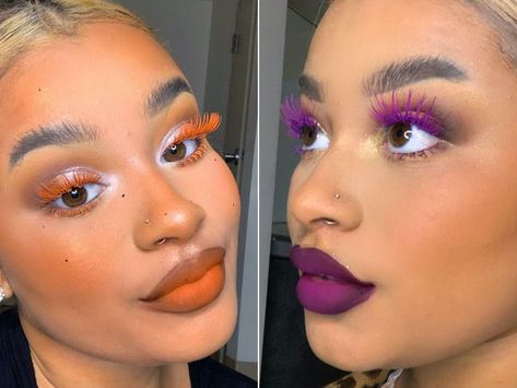 This Makeup Artist Is Going Viral for Matching Her Lashes to Her Lipstick Colorful Lipstick, New Makeup Trends, Black Makeup Artist, Lipstick Tattoos, Colored Mascara, Beautiful Eyelashes, Black Lashes, Mega Hair, Black Makeup