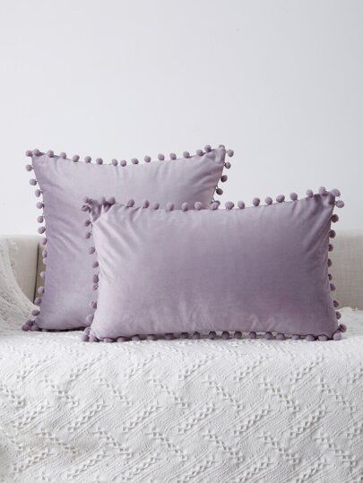 Lilac Bedroom Decor, Purple Accent Pillows, Lilac Bedroom, Pom Pom Decor, Pom Pom Throw, Purple Throw Pillows, Purple Rooms, Purple Pillows, Mauve Purple