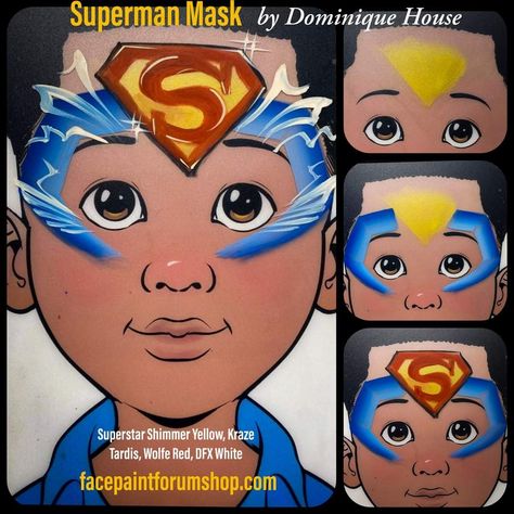 Superman Face Painting, Superman Mask, Easter Face Paint, Face Paint Party, Superhero Face Painting, Christmas Face Painting, Spiderman Face, Face Painting Tutorials, Face Painting Easy