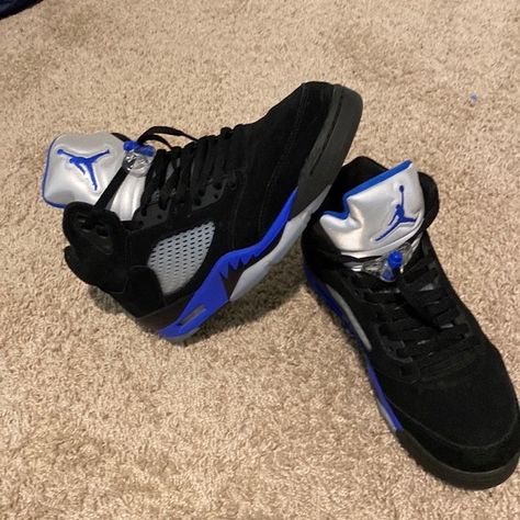 Jordan 5 Retro “Racer Blue” Jordan 5 Racer Blue Outfit, Racer Blue 3s Outfit, Dark Blue Jordans, Blue And Black Jordans, Retro 5 Jordans, Jordans 5, Jordan 5s, Jordans Sneakers Outfit, Jordan Shoes For Women