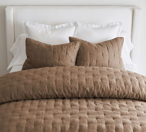 Belgian Flax Linen Tufted Quilt & Shams | Pottery Barn Pottery Barn Bedding, Lightweight Bedding, Lightweight Quilt, Quilted Sham, Twin Quilt, Belgian Linen, Pottery Barn Teen, Pottery Barn Kids, Toffee