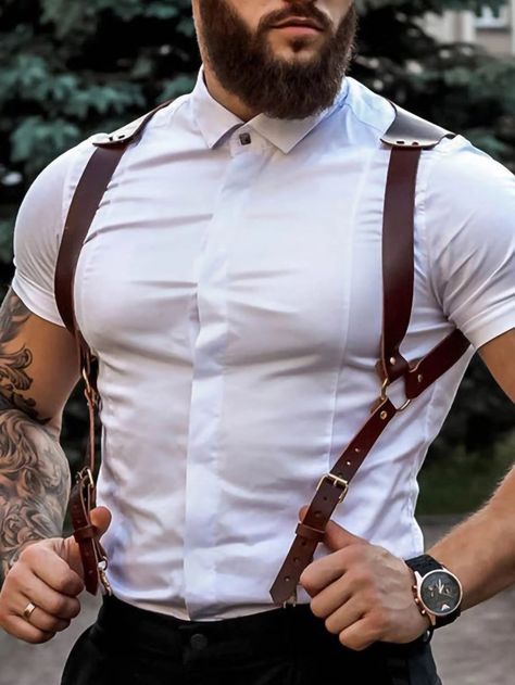 Mens Leather Harness Fashion, Leather Chest Harness Men, Mens Harness Fashion, Leather Harness Mens, Mens Harness, Leather Suspenders Men, Groom Suspenders, Harness Fashion, Suspenders Wedding