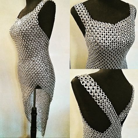 Pop Tab Clothes, Soda Can Tab Dress, Chainmail Soda Tab, Pop Tab Chainmail, Can Tab Chainmail, Pop Tab Ideas, Bottle Tab Crafts, Pop Tab Chain Mail, Pop Top Crafts