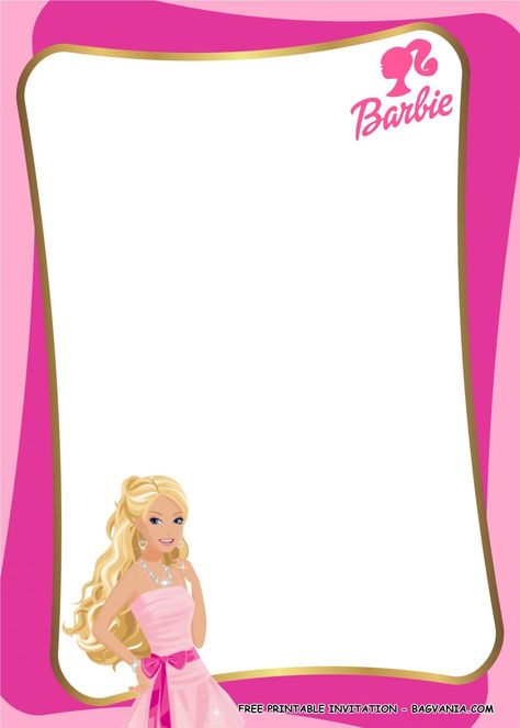 Free Printable Pink Barbie Birthday Party Kits Template | FREE Printable Birthday Invitation Templates - Bagvania Barbie Invitation Template Free Printable, Pink Barbie Birthday Party, Blank Invitation Template, Barbie Template, Pink Barbie Birthday, Barbie Birthday Invitation, Printable Barbie, Barbie Decorations, Barbie Birthday Invitations