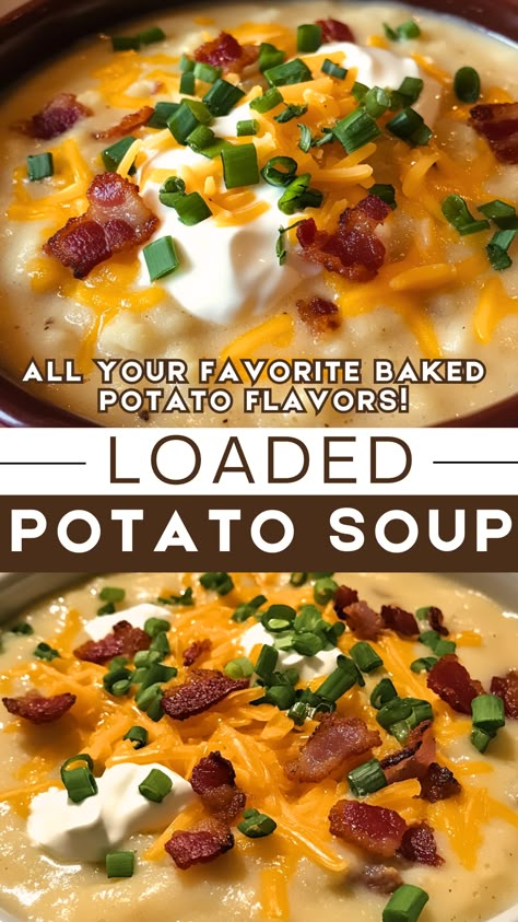 Easy Healthy Soup Recipes: Loaded Potato Soup - All Your Favorite Baked Potato Flavors! Loaded Baked Potato Soup Damn Delicious, Baked Pot Soup, Chilies Potato Soup Recipe, Stove Top Loaded Baked Potato Soup, Potato Soup With Cheddar Cheese Soup, The Best Loaded Baked Potato Soup, Stovetop Loaded Potato Soup, Creamy Loaded Baked Potato Soup, Dutch Oven Loaded Potato Soup