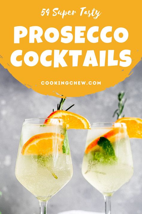 It's time to pop some bottles of Prosecco! Here are some of the best and most creative and festive Prosecco cocktails around the web. Vodka And Prosecco Drinks, Preseco Cocktail, Prosseco Cocktails Recipe, Cocktails With Prosecco, Prosecco Drinks, Batch Cocktail Recipe, Gin And Prosecco, Spritzer Recipes, Prosecco Wine