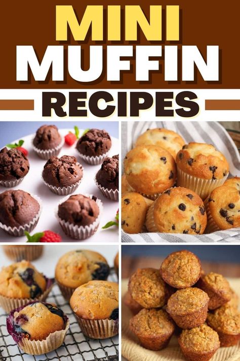 These mini muffin recipes are just too cute! From chocolate chip to blueberry to banana, your entire family will love these bite-sized muffins. Valentine Mini Muffins, Small Muffin Recipe, Banana Mini Muffins Healthy, Copycat Little Bites Mini Muffins, Lemon Blueberry Mini Muffins, Mini Muffins Recipes Easy, Double Chocolate Mini Muffins, Cinnamon Sugar Mini Muffins, Easy Mini Cupcake Recipe