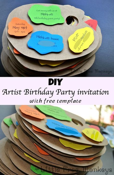 Artist Birthday Party, Kids Art Party, Birthday Party Invitations Free, Art Party Invitations, Kids Painting Party, Diy Kids Art, Painting Birthday Party, Artist Birthday, Colorful Food