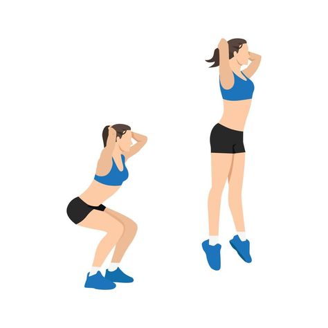 Squats Exercise, Exercise Illustration, Core Day, Hourglass Figure Workout, Saturday Workout, Squat Workout, Cute Sketches, Flat Vector Illustration, Jump Squats