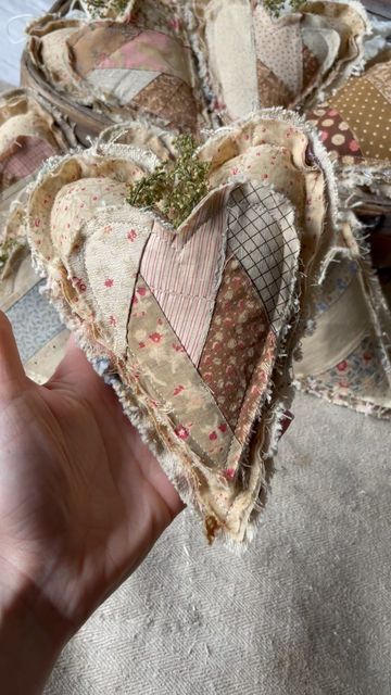 Quilt Crafts Projects, Ideas For Old Quilt Pieces, The Halsey Homestead, Cloth Hearts Sew, Sewn Hearts, Fabric Prayer Hearts, Fabric Hearts Folksy, Quilted Heart Pillow, Pocket Hearts