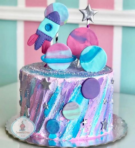 Unicorn Space Cake, Space Themed Birthday Party Cake, Pink Galaxy Cake, Two The Moon Cake Girl, Galaxy Cake Birthday Girl, Unique Birthday Cakes For Girls, Space Themed Birthday Party Girl, Space Cake Smash, Two The Moon Birthday Party Girl