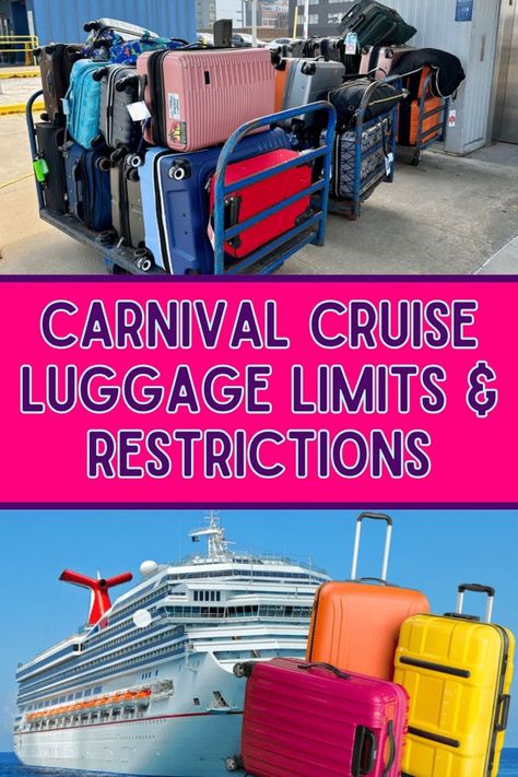 Pack your bags wisely! Learn all about Carnival Cruise luggage limits and restrictions so you can sail smoothly. 🛄⚓ #CruiseTravel #PackingTips #CarnivalCruise Carnival Cruise Essentials, First Time Cruise Tips Carnival, Carnival Cruise Tips First Time, Carnival Cruise Tips And Tricks, Carnival Sunshine Cruise Tips, Carnival Liberty Cruise Ship, Carnival Legend Cruise Ship, Carnival Mardi Gras Cruise Tips, Cruise Hacks Carnival