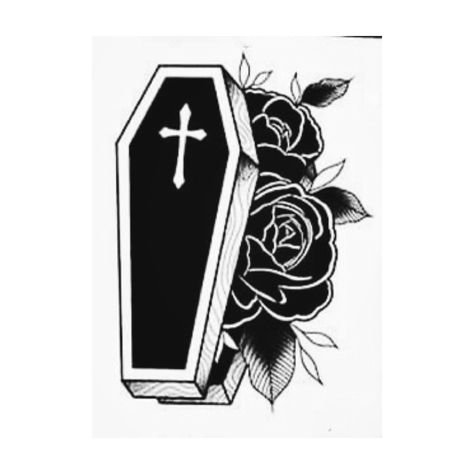 Black Coffin Tattoo Design, Coffin Cover Up Tattoo, Coffin With Roses Tattoo, Coffin Shape Tattoo, Gothic Coffin Tattoo, Coffin American Traditional Tattoo, Traditional Casket Tattoo, Coffin Tattoo Stencil, Vampire Coffin Tattoo