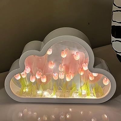 Darzheoy DIY Tulip Night Light Tulip Mirror, Tulip Table Lamp, Cloud Mirror, Cloud Night Light, Tulip Lamp, Cloud Lamp, Diy Clouds, Pikachu Art, Flower Mirror