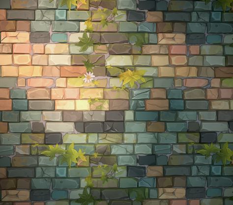 ArtStation - Stylized fantasy Brick wall, Dylan Salvalaio Drawing Stone Walls, Cartoon Brick Wall, Brick Wall Illustration, Draw Bricks, Brick Wall Drawing, Fantasy Texture, Stylized Background, Blender Texture, Map Elements