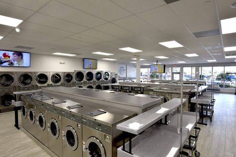 Photos | Laundry Industry Consultants Business - ADL Laundry Mat Aesthetic, Laundry Store Design Ideas, Laundromat Aesthetic, Laundry Aesthetic, Laundry Interior, Coin Laundromat, Laundromat Business, Bloxburg City, Industrial Laundry