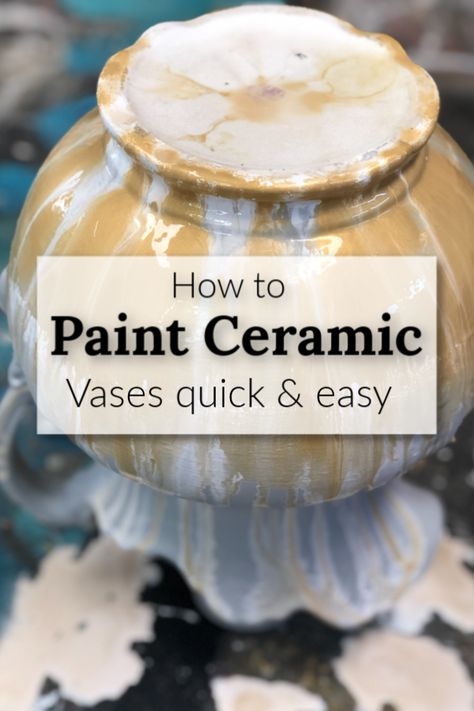 Yep, I knew that I could paint ceramic, but I never thought this vintage vase would turn out like this!   #dododsondesigns #paintceramic #paintedceramics #vases #vintagehomedecor #upcycle Paint Ceramic Vase, Painting Vases Diy Ideas, Spray Paint Ceramic, Ceramic Vases Diy, Large Ceramic Vase, Paint Ceramic, Glaze Paint, Work Diy, Diy Pottery