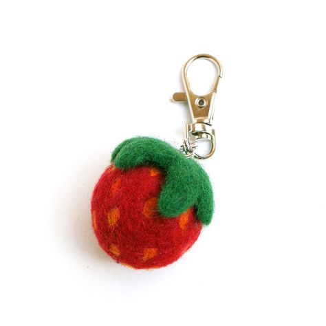 Wool Needle Felted Keychain Bag Charm with Red Green Strawberry Key Ring Valentines Mother Day Present Gift by LiviasDreams on Etsy (null) Felted Strawberry, Strawberry Keychain, Felt Keyring, Felt Wool Ball, Felt Kids, Felt Keychain, Needle Felting Diy, Needle Felted Christmas, Wool Needle Felting