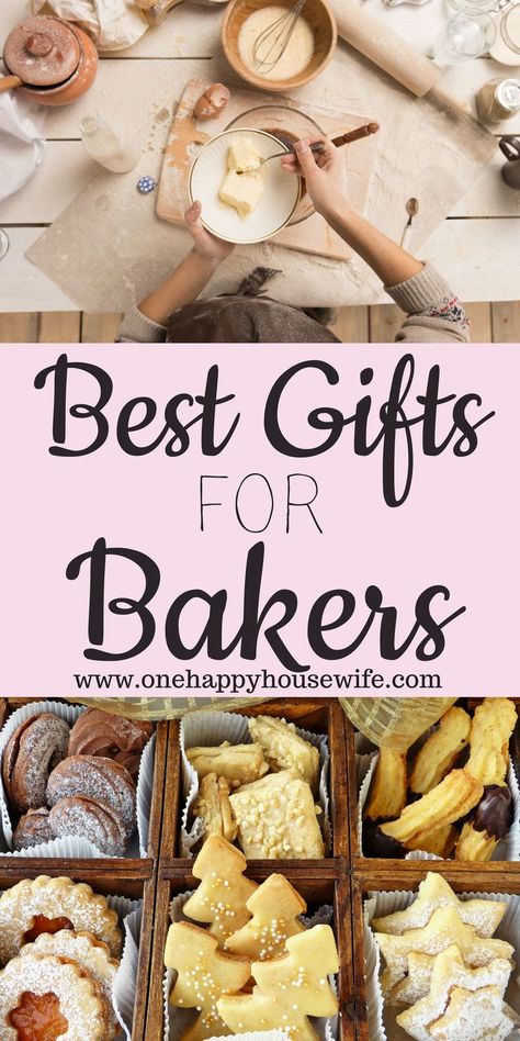 These gifts are sure to put a smile on that special baker in your life! Baking Gift Basket, Gifts For Bakers, Baking Basket, Baker Gifts, Cookie Gift Baskets, Opening A Bakery, Happy Housewife, Baking Items, Gifts For A Baker