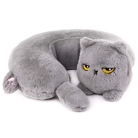 Smoko Heated Grumpy Cat Neck Pillow Heated Slippers, Grumpy Face, Cat In Heat, Sewing Cushions, Sleep Support, Neck Pillow Travel, Kawaii Plushies, Neck Pillow, Grumpy Cat