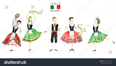 Dancers in national costume an Italian tarantella with a tambourine on white background. Set of Woman and man dancer i #Ad , #affiliate, #white#tambourine#Set#background Italian Culture Traditional Dresses, Tarantella Costume, Italian Traditional Dress, Set Background, Dancing Costumes, Costumes Around The World, Dancing Drawings, Dance Project, Art Outfits