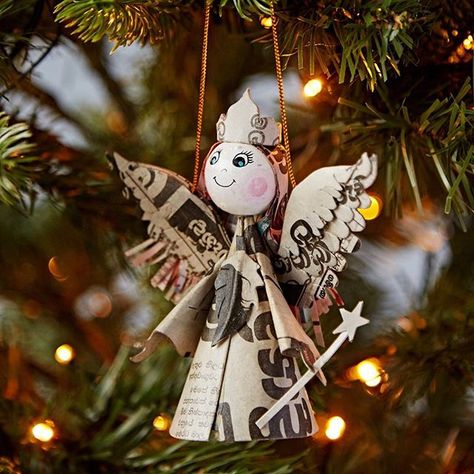 Paper High (@paperhighuk) • Instagram photos and videos Eco Friendly Christmas Decorations, Recycled Newspaper, Recycle Newspaper, Paper Angel, Xmas Baubles, Sustainable Christmas, Eco Friendly Christmas, Angel Tree Topper, Crafts From Recycled Materials