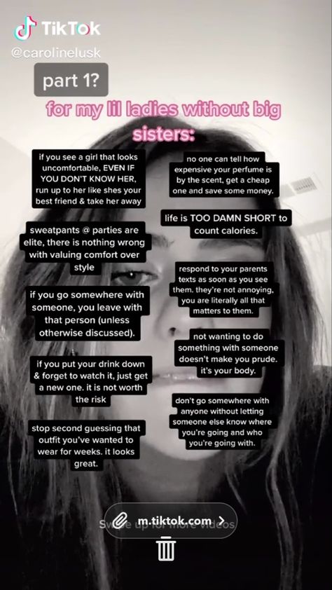 ♡ pinterest : prvncesss ♡ Tips From Your Big Sister Tiktok, Big Sister Tips, Big Sister Advice, Sister Advice, Teen Tips, 1000 Lifehacks, Girl Hacks, Life Hacks Every Girl Should Know, Teen Advice