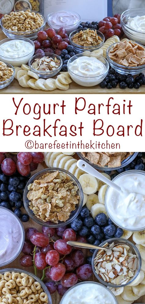 Yogurt Parfait Breakfast Board | Barefeet In The Kitchen Parfait Board, Yogurt Parfait Breakfast, Yogurt With Granola, Yogurt Parfait Bar, Breakfast Yogurt Parfait, Parfait Bar, Breakfast Parfait, Yogurt Parfaits, Granola Parfait