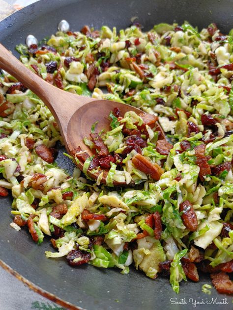 Sliced Brussels Sprouts Recipe, Shredded Brussel Sprout Recipes With Bacon, Bacon Cranberry Brussel Sprouts, Shaved Brussels Sprouts With Bacon, Brussel Sprout Slaw Recipes, Sautéed Shaved Brussels Sprouts, Shredded Brussel Sprout Recipes, Crispy Shredded Brussel Sprouts, Roasted Brussel Sprouts With Bacon Pecans And Cranberries