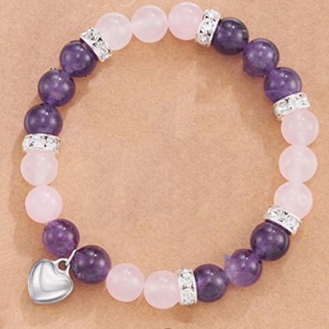 Pale Pink And Purple Heart Bracelet Material: Agate Pink And Purple Bracelet, Purple Bracelet Ideas, Bracelets Business, Pulseras Aesthetic, Girly Bracelets, Glass Bracelets, Fendi Bracelet, Boho Cuff Bracelet, Purple Beaded Bracelets