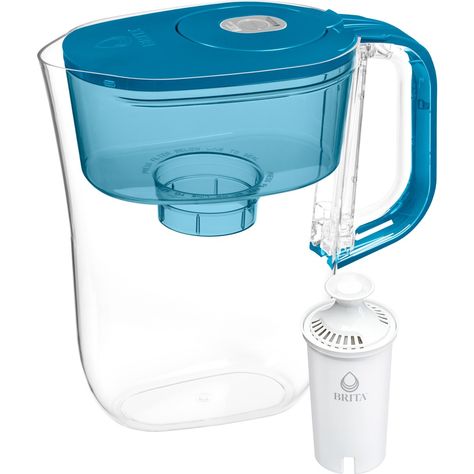 Drink cleaner*, great tasting tap water with this Brita 6-cup Denali water pitcher, made without BPA, and the included Brita Standard filter. Brita Standard filters improve the taste and odor of chlorine to deliver great tasting water, and are certified to reduce copper, cadmium, and mercury impurities*. The Brita Denali water pitchers flip lid makes refilling a breeze, while the SmartLight indicator lets you know when its time to change the filter. Standard Filters should be changed every 40 ga Britta Water Filter, Brita Water Pitcher, Brita Pitcher, Dorm Necessities, Household Necessities, Brita Water Filter, Brita Filter, Wellness Space, Dream Dorm