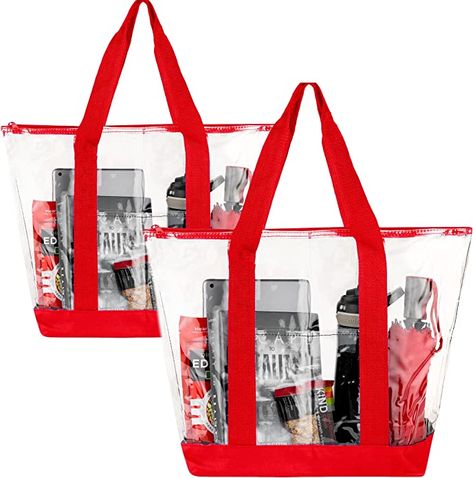 Amazon.com: [Pack of 2] Clear Tote Bags for Work, Beach, Stadium, Security Approved with Zipper Closure : Clothing, Shoes & Jewelry Gym Tote, Clear Tote Bags, Pvc Vinyl, Clear Bags, Kids Luggage, Shoulder Handbags, Bags Handbags, Zipper, Bag Lady