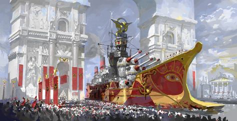 ArtStation - 20th Century Roman Navy, Chaehyeon Ra Alternate History, 판타지 아트, Military Art, Fantasy Inspiration, Dieselpunk, World Art, Sci Fi Art, Fantasy Artwork, Ship Art