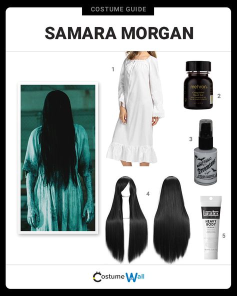 The best costume guide for dressing up like Samara Morgan, the vengeful ghost who is determined to destroy humanity in The Ring series. Diy Samara Costume, The Ring Costume Samara, The Ring Makeup, The Grudge Costume, Grudge Costume, The Ring Halloween Costume, Samara Morgan Costume, Samara Costume, The Ring Costume