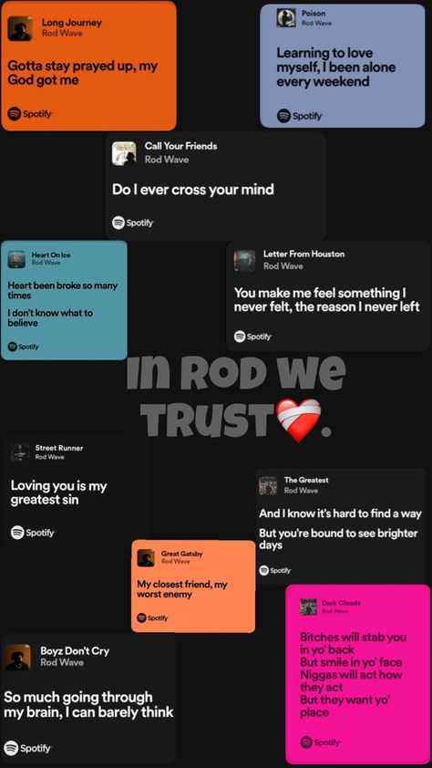 Rod wave Song lyrics Rod Wave Song Quotes, Rod Wave Quotes, Rod Wave Lyrics Wallpaper, Rod Wave Collage, Rap Song Quotes, Waves Lyrics, Waves Song, Feel Better Quotes