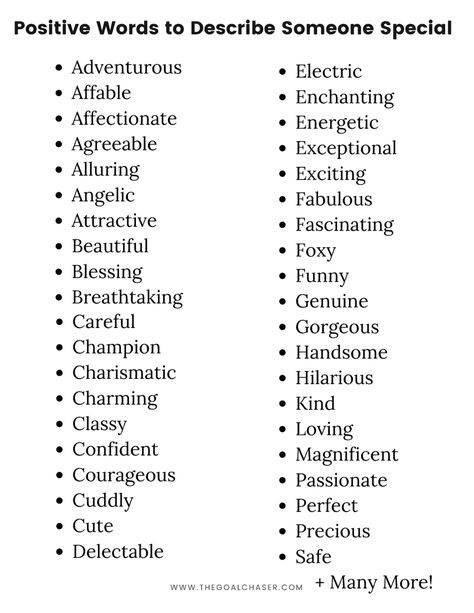 Positive Words to Describe Someone Special - List & Image Words To Describe Feelings, Words To Describe Love, Personality Adjectives, Empowerment Activities, Positive Adjectives, Positive Personality Traits, Describe Someone, Author Dreams, Describe Feelings