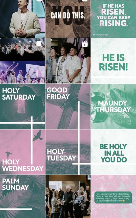 Easter Social Media Posts, Church Instagram Feed, Holy Wednesday, Holy Friday, Maundy Thursday, Church Media Design, Lenten Season, Instagram Feed Layout, Church Graphics