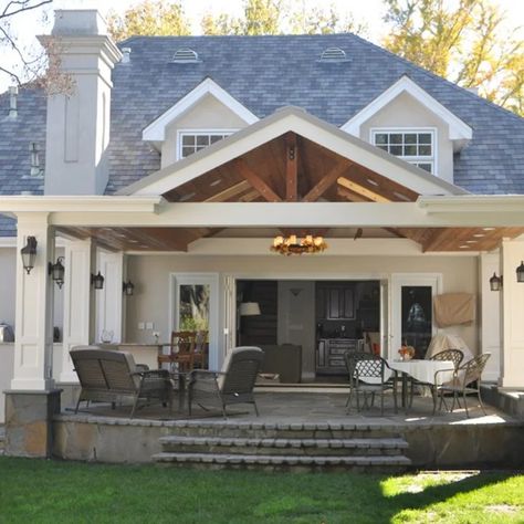 Covered Patio On New House - Photos & Ideas | Houzz Small Covered Patio, Patio Addition, Backyard Covered Patios, Hot Tub Patio, Covered Patio Design, Covered Back Patio, Outdoor Covered Patio, Porch Addition, Outdoor Patio Designs