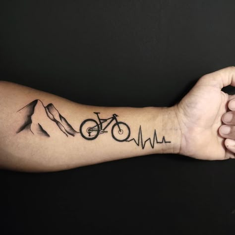 Biking Tattoo, Tattoo Bike, Cycling Tattoo, Mountain Bike Tattoo, Bike Tattoo, Bicycle Tattoo, Lighthouse Tattoo, Forearm Band Tattoos, Bike Tattoos