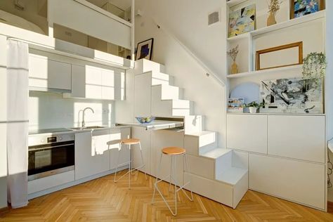 Mezzanine Studio, Tiny Studio Apartments, Garage Studio, Micro Apartment, Deco Studio, Custom Furniture Design, Tiny Studio, Shower Cabin, Optimize Space