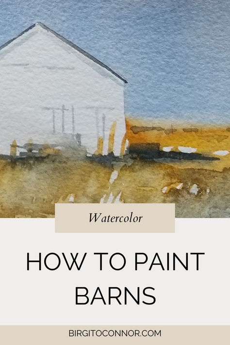 Do your barns look dry, stiff, or like a cartoon?  Here are some easy tips: focus on keeping shapes simple, work with your brushstrokes, and add shadows.   Learn the techniques to get the results that you want. Watercolor Buildings Tutorials, Watercolor House Painting Tutorial, Landscape Paintings Easy Simple, Simple Building Watercolor, Watercolor Buildings Easy Tutorials, Watercolor Shadows Tutorial, Watercolor Barn Paintings, Watercolor Barns Simple, Landscape Sketching