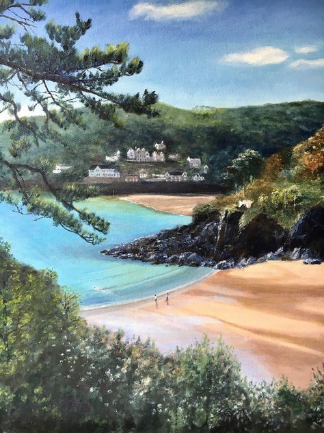 North Sands and South Sands, Salcombe by Pat Shipman 70s Memories, Aesthetic Places, Somerset England, Devon Uk, South Devon, Hams, Somerset, Landscape Painting, Oil Paintings