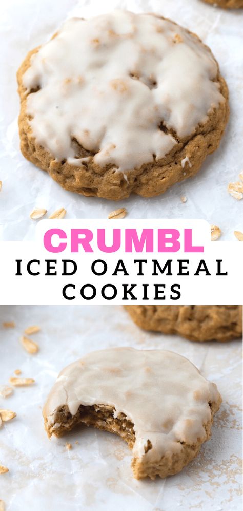 Iced Oatmeal Cinnamon Cookies, Crumble Oatmeal Raisin Cookies, Crumbl Oatmeal Chocolate Chip Cookies, Crumble Cookie Oatmeal Copycat Recipe, Crumble Oatmeal Cookie, Crumbl Cookie Copycat Oatmeal, Crmble Cookie Recipes, Glazed Oatmeal Cookies, Crumbl Oatmeal Raisin Cookies