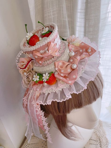 Price for a hat only. Cutecore Hairstyles, Teacup Hat, Strawberry Clothes, Aesthetic Hat, Strawberry Hat, Hats Cute, Prince Clothes, Pretty Hats, Mini Hat